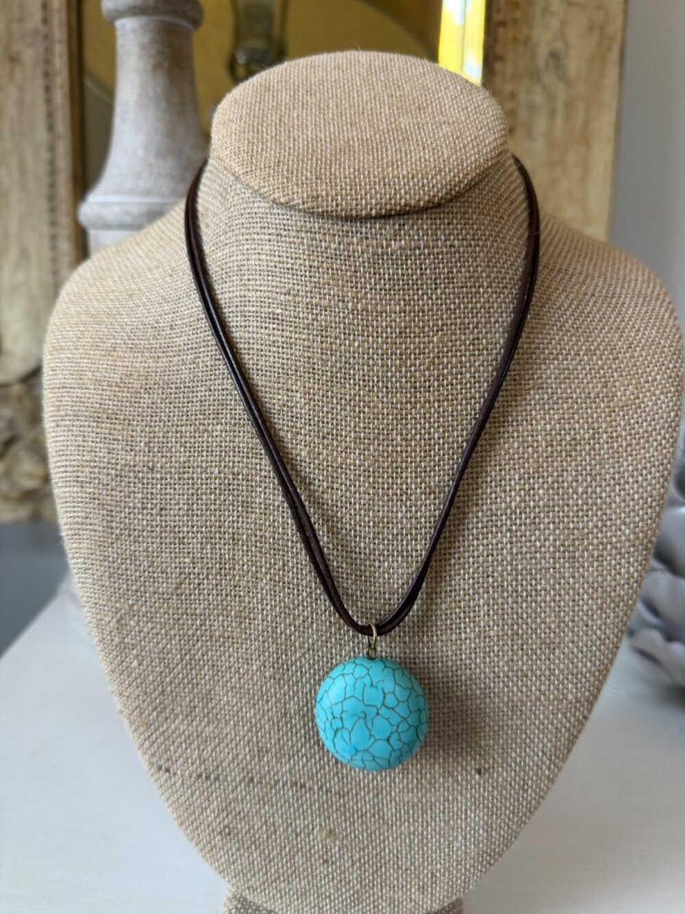 Athens Protasis Blue Howlite Pendant Leather Cord Necklace - Picture 6 of 8